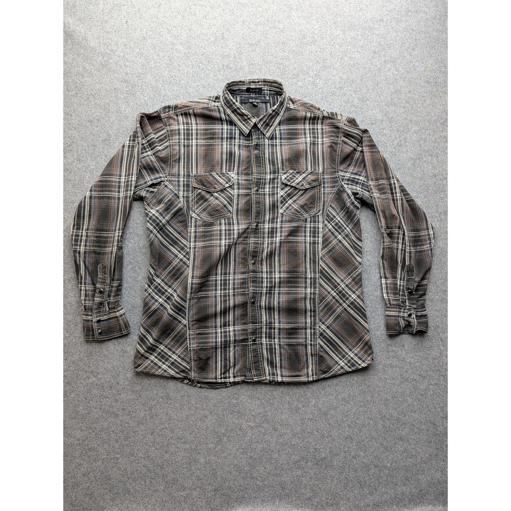 BKE Black Shirt Mens XXL Extra Extra Large Slim Fit Plaid Western Snap Button Up